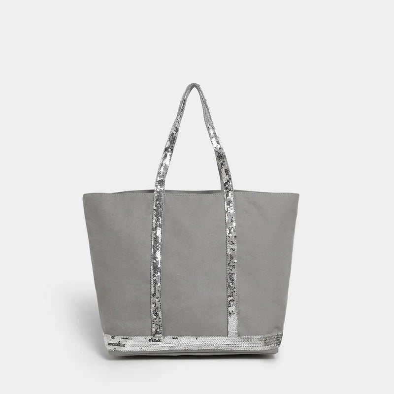 grand sac cabas avec fermeture eclair gris