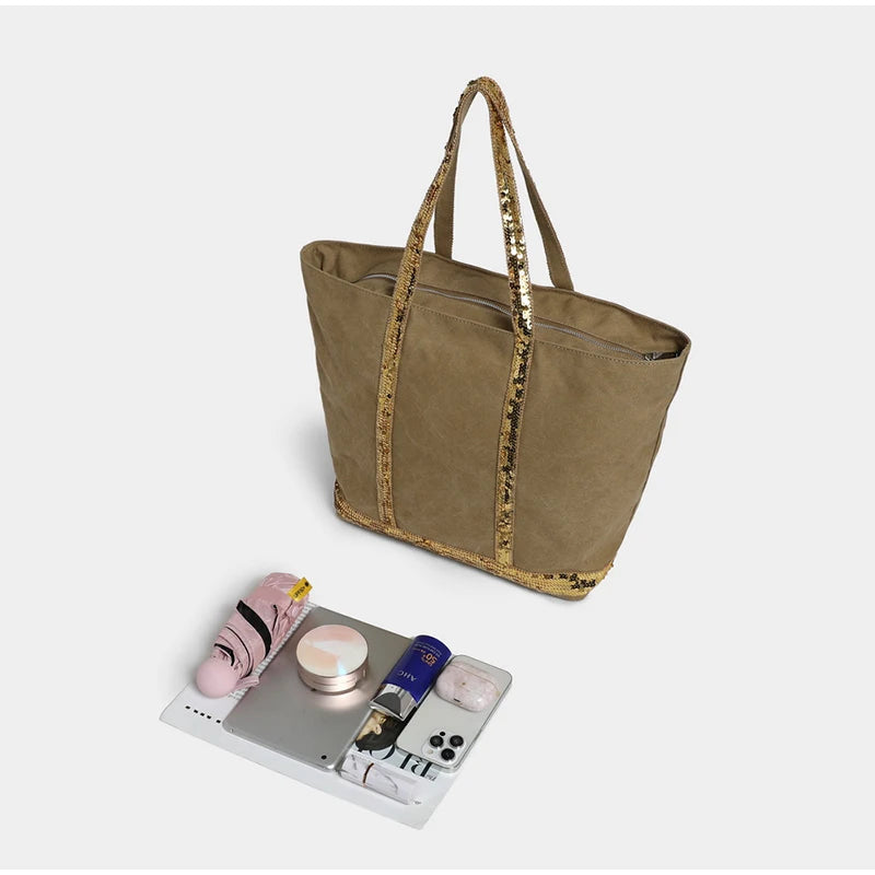 grand sac cabas avec fermeture eclair marron