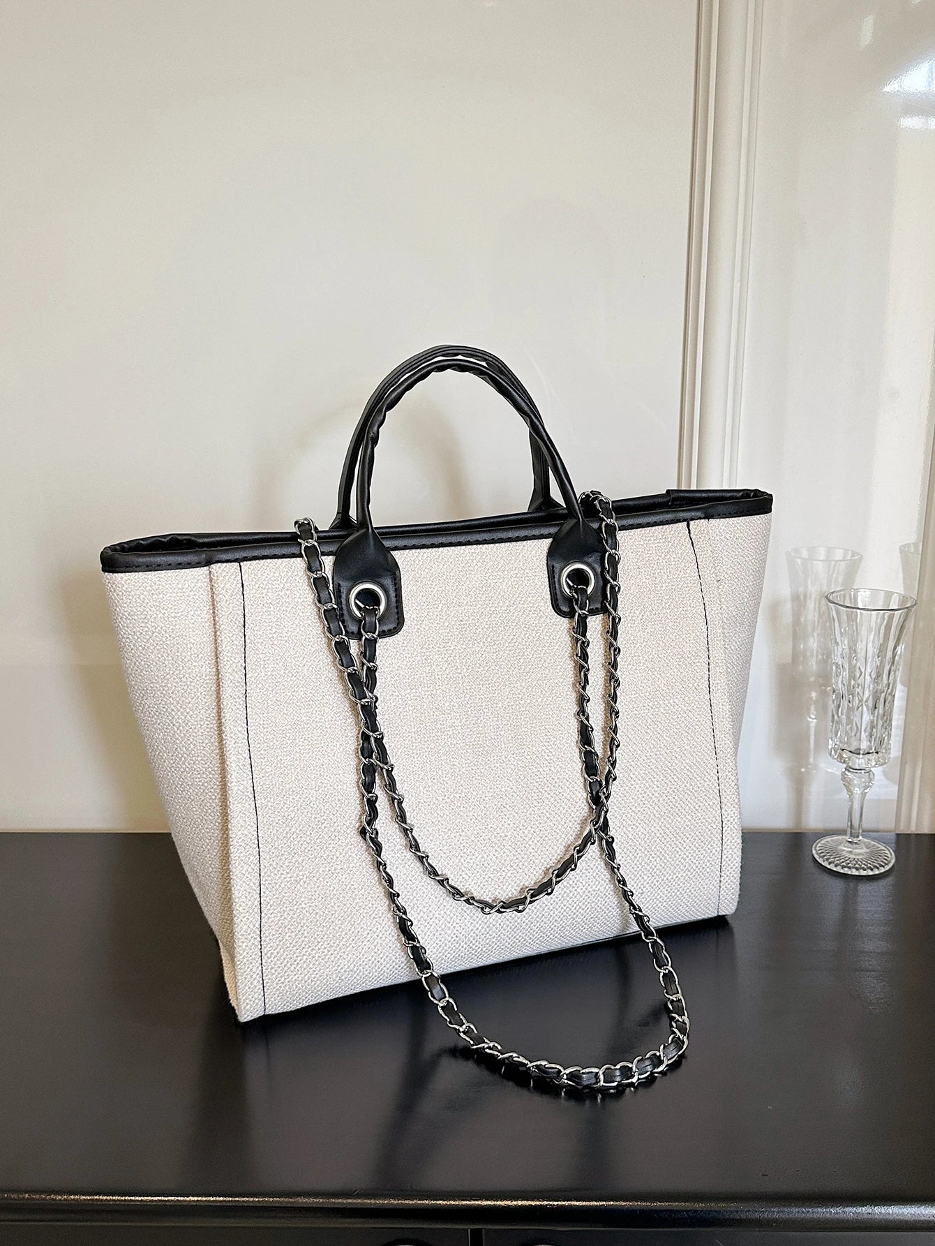 grand sac cabas en toile avec fermeture eclaire