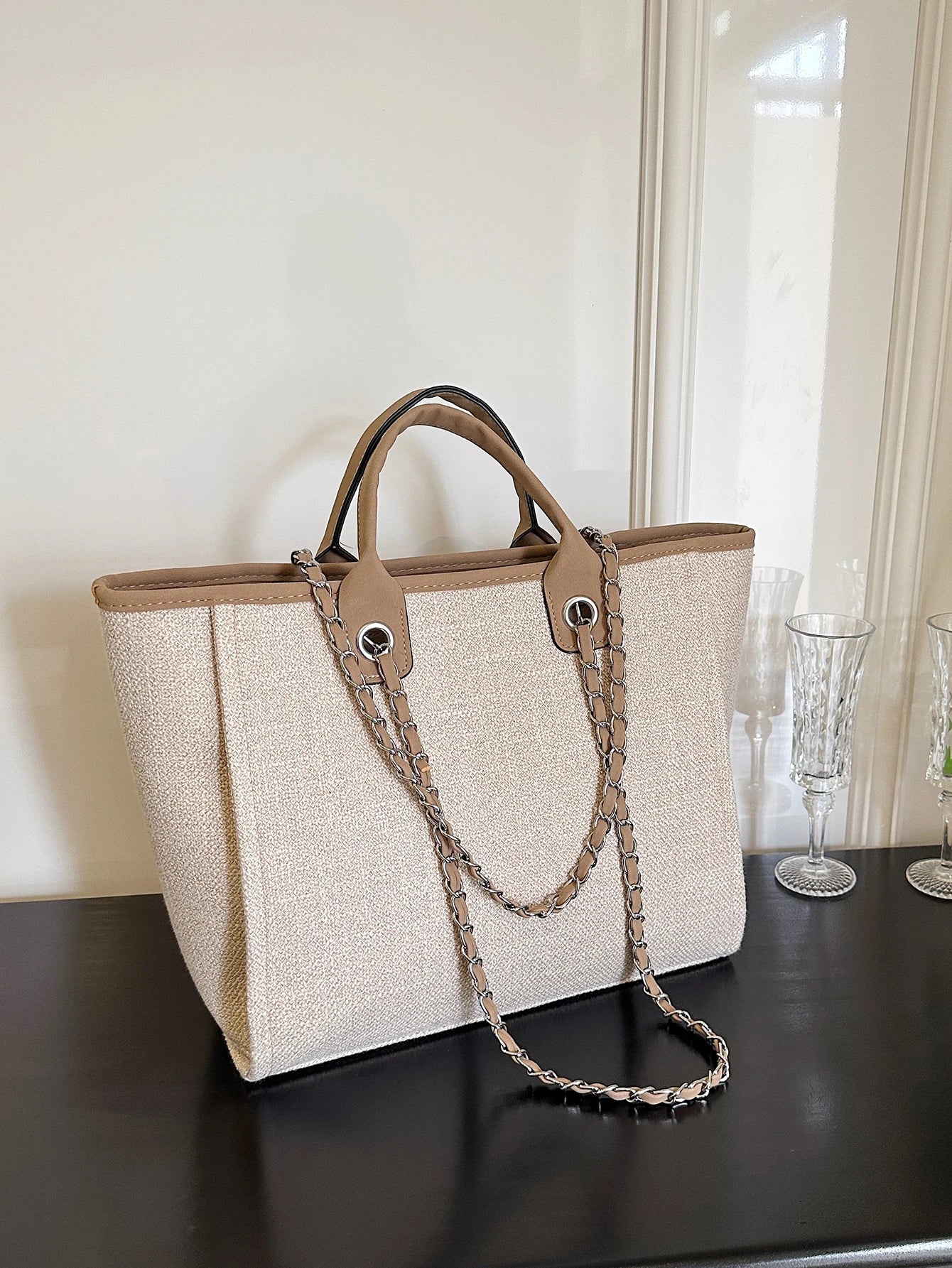 grand sac cabas en toile beige