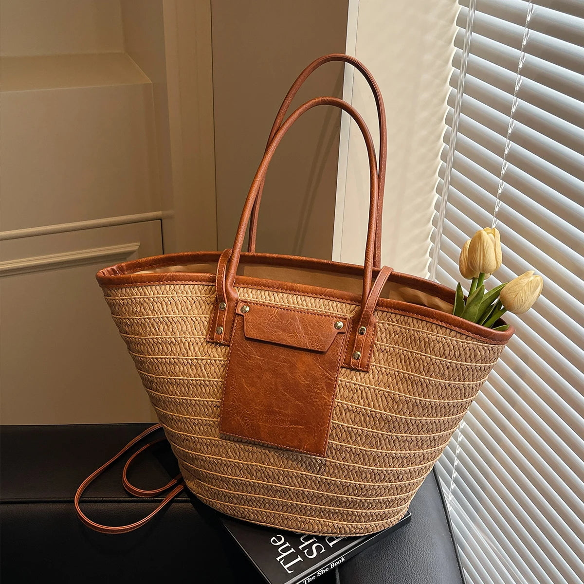 grand sac de plage chic en paille