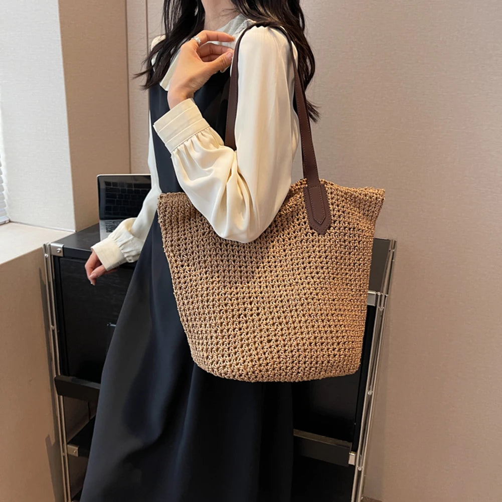 grand sac de plage en paille tresse