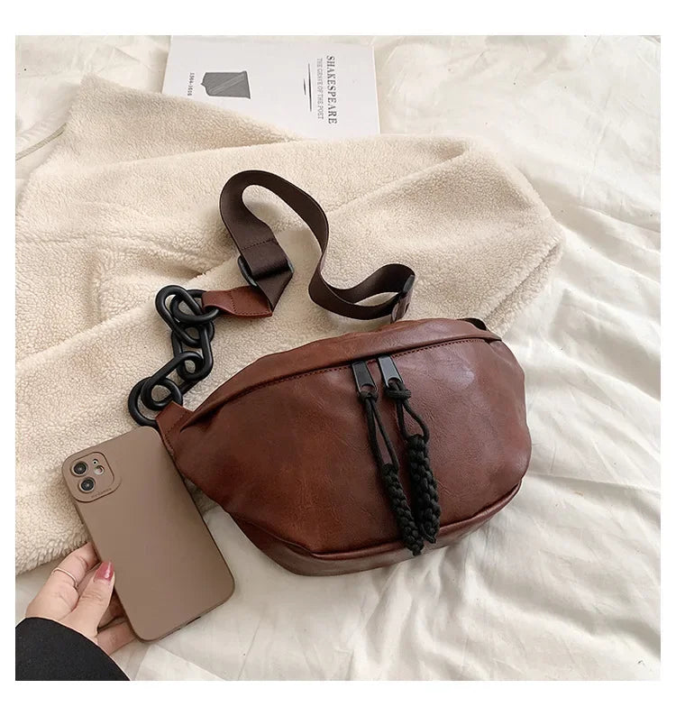 gros sac banane femme en similicuir marron