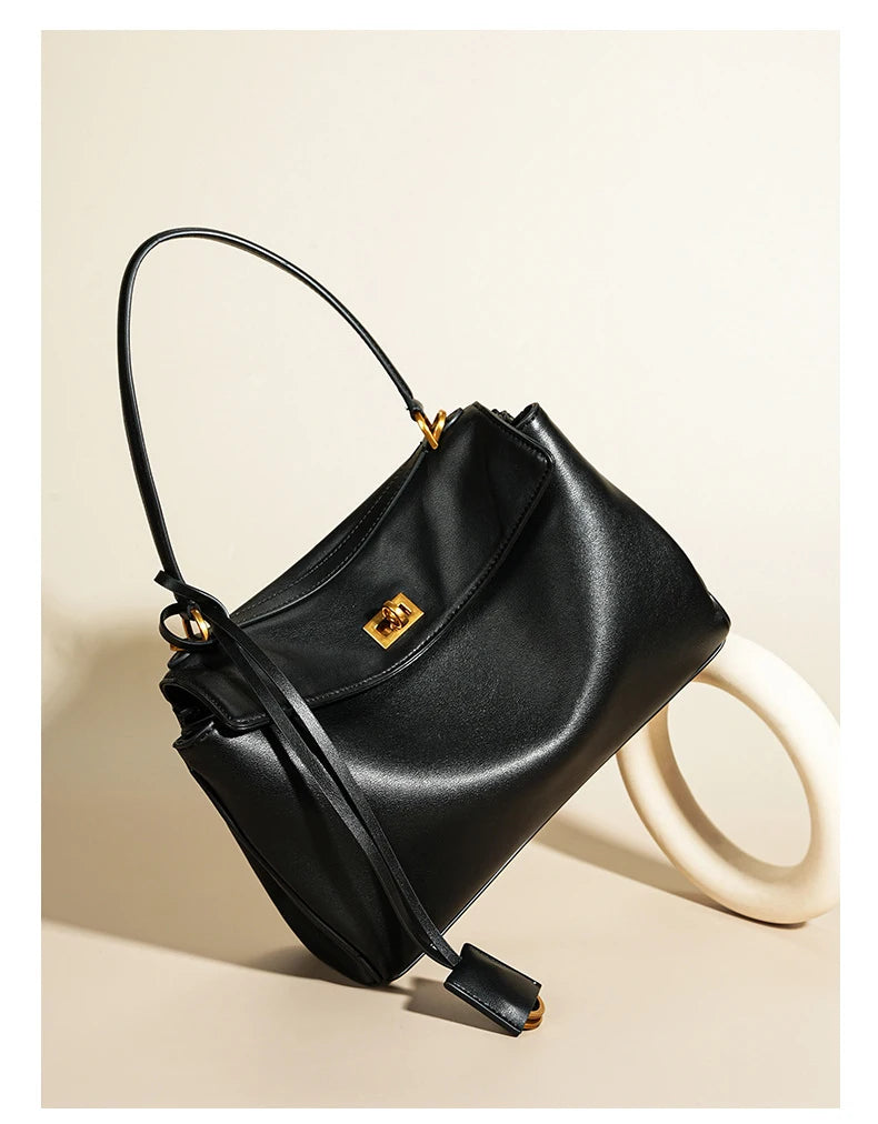 petit sac cabas noir en cuir