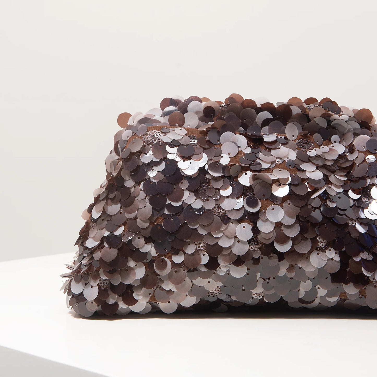 pochette de soiree brillante marron