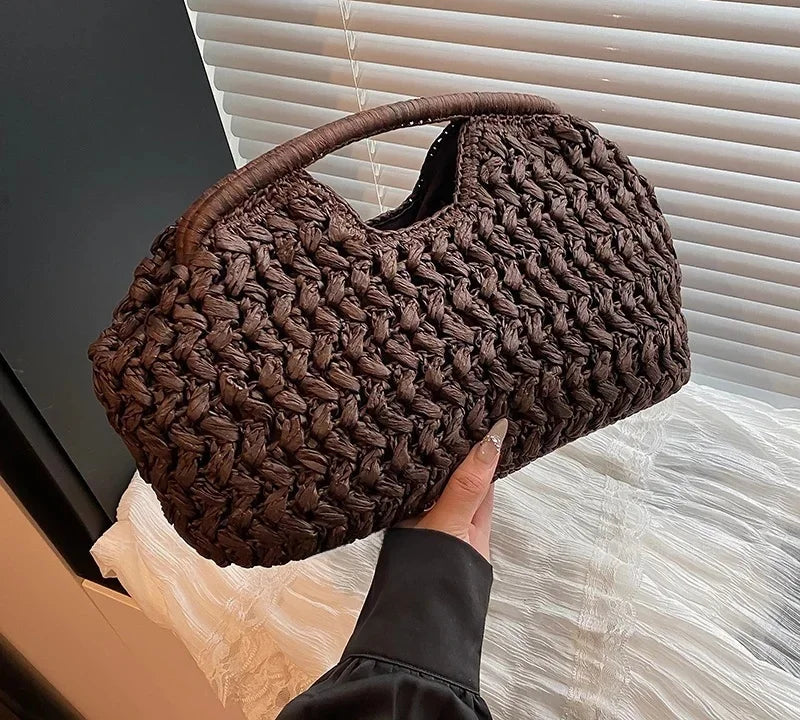 pochette en paille chic marron