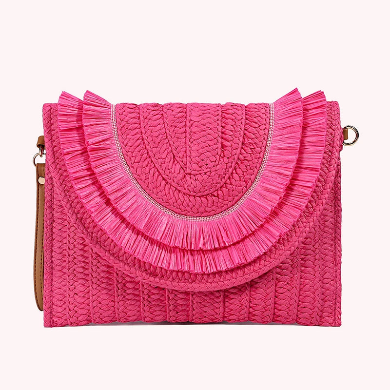 pochette en paille rose