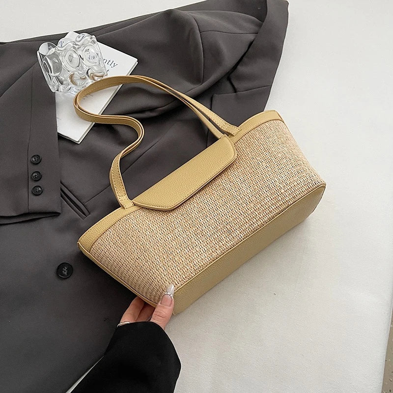sac a main paille et cuir jaune
