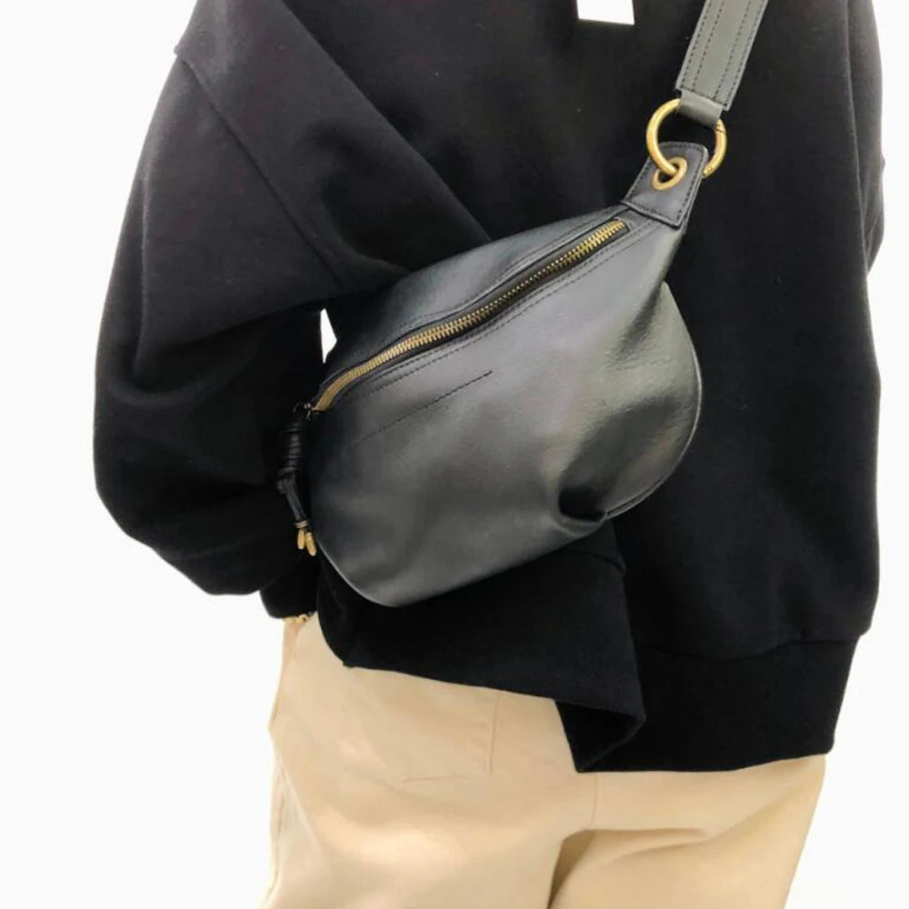 sac banane cuir noir femme