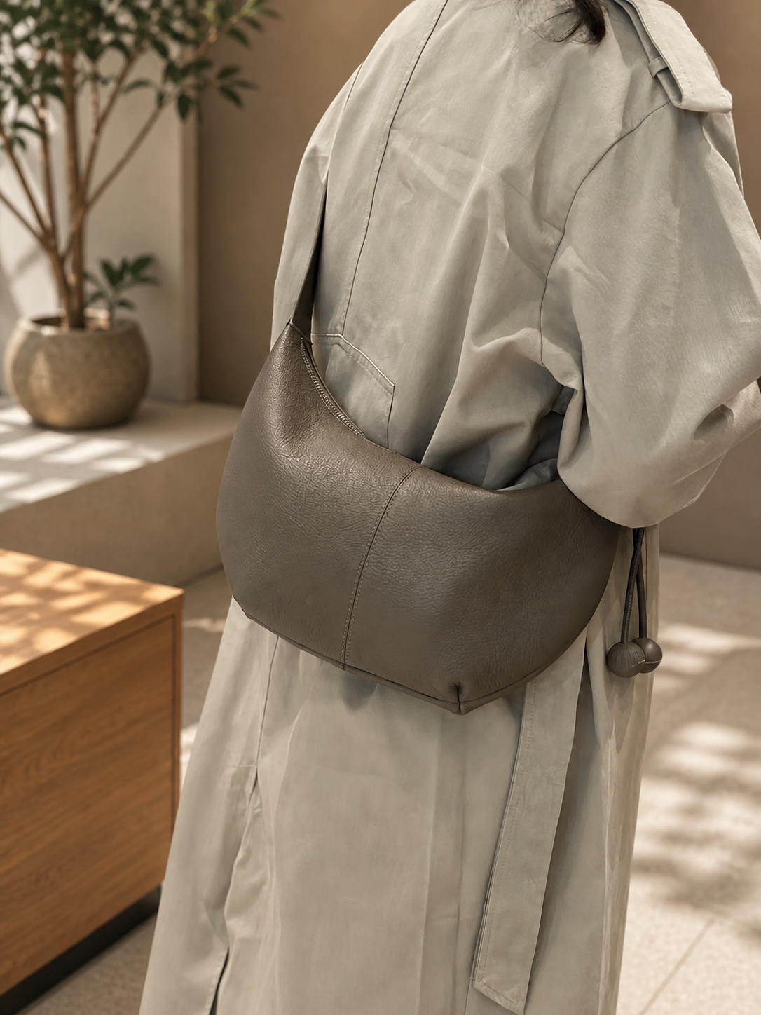 sac banane femme cuir gris