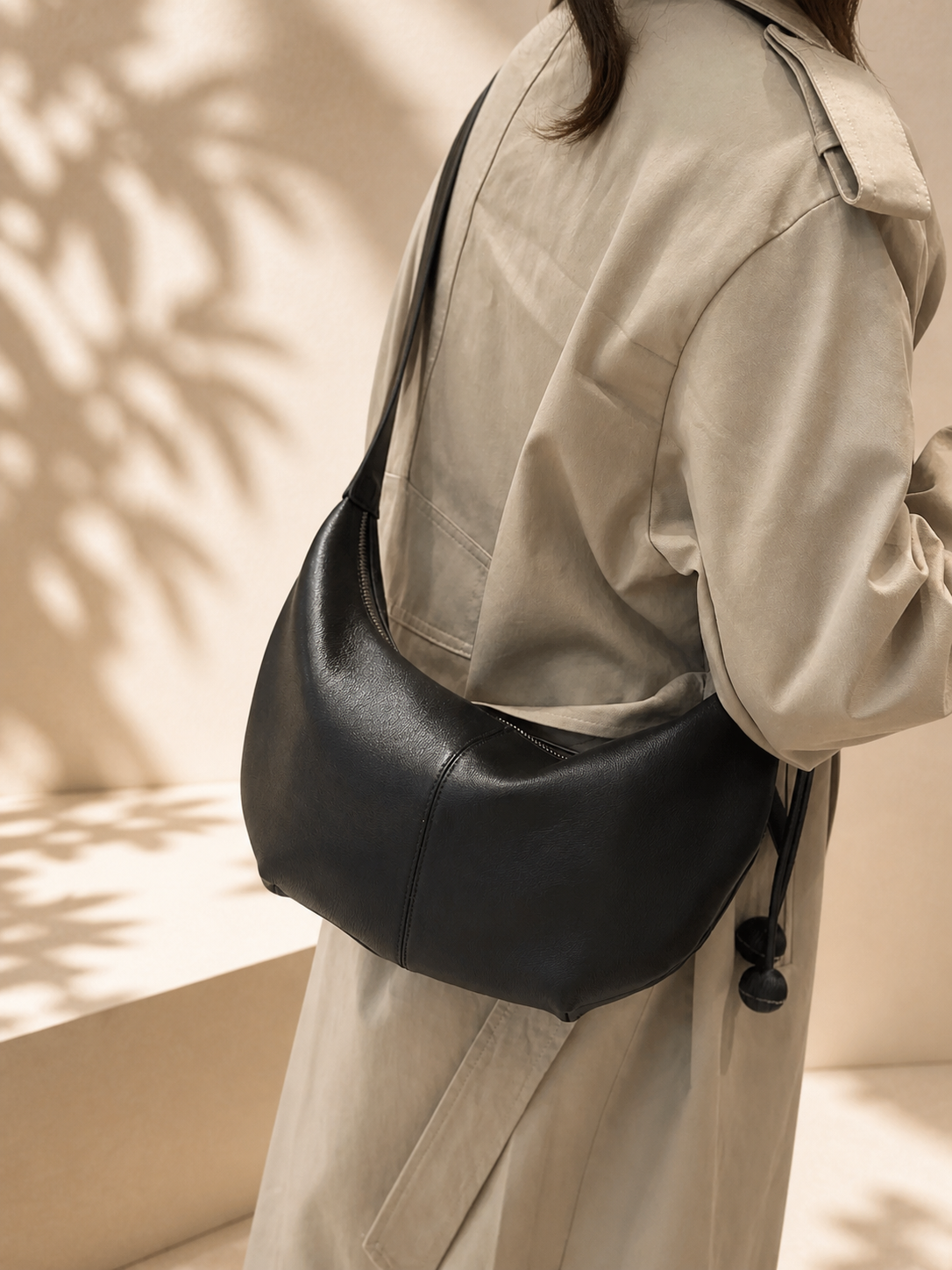 sac banane femme cuir noir