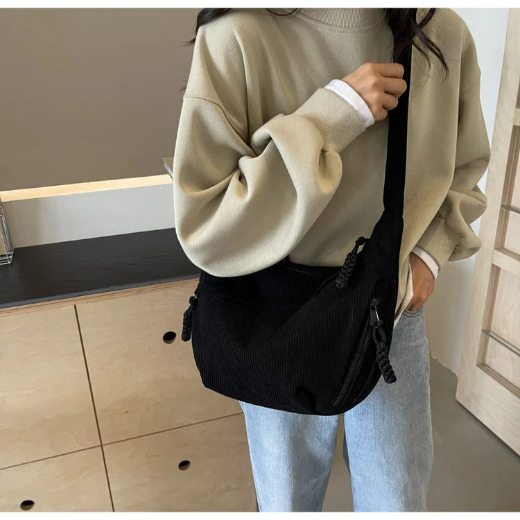 sac banane en velours cotele noir