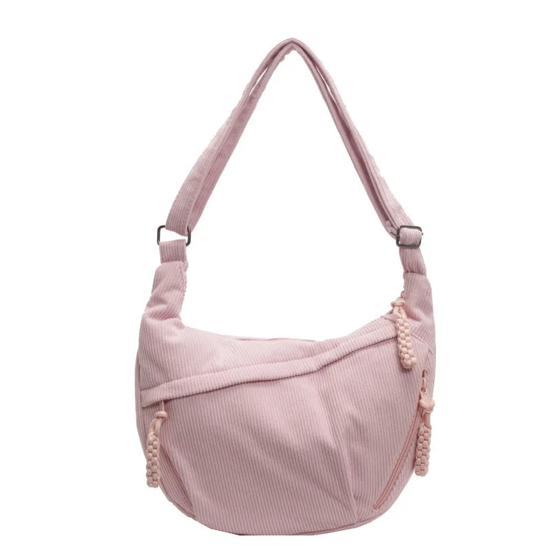 sac banane en velours cotele rose