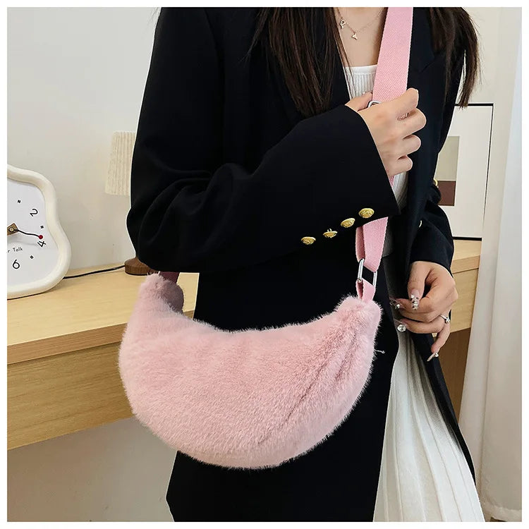 sac banane fausse fourrure bandouliere
