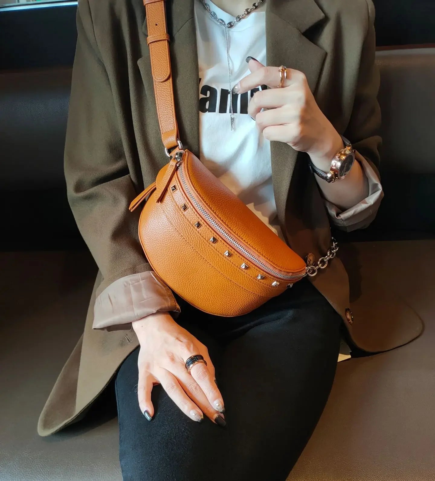 sac banane femme chic camel