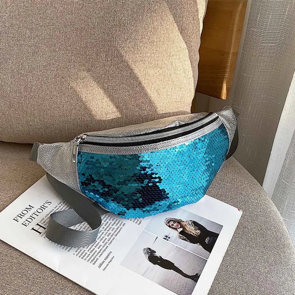 sac banane femme sequins bleu