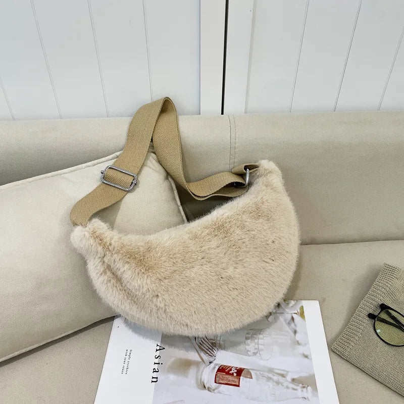 sac banane fourrure beige