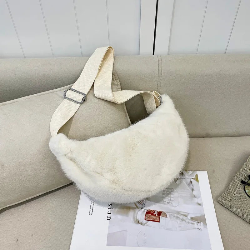 sac banane fourrure blanc