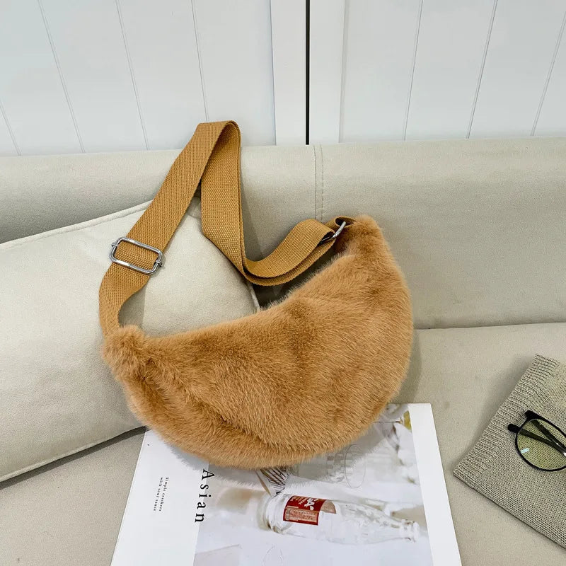 sac banane fourrure marron