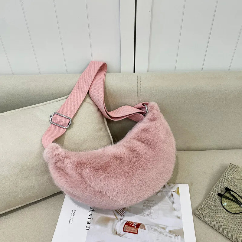 sac banane fourrure rose
