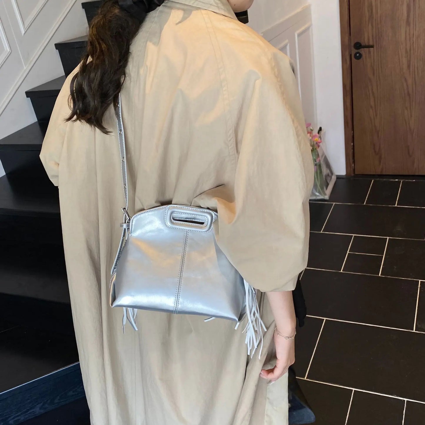 sac bandouliere argente