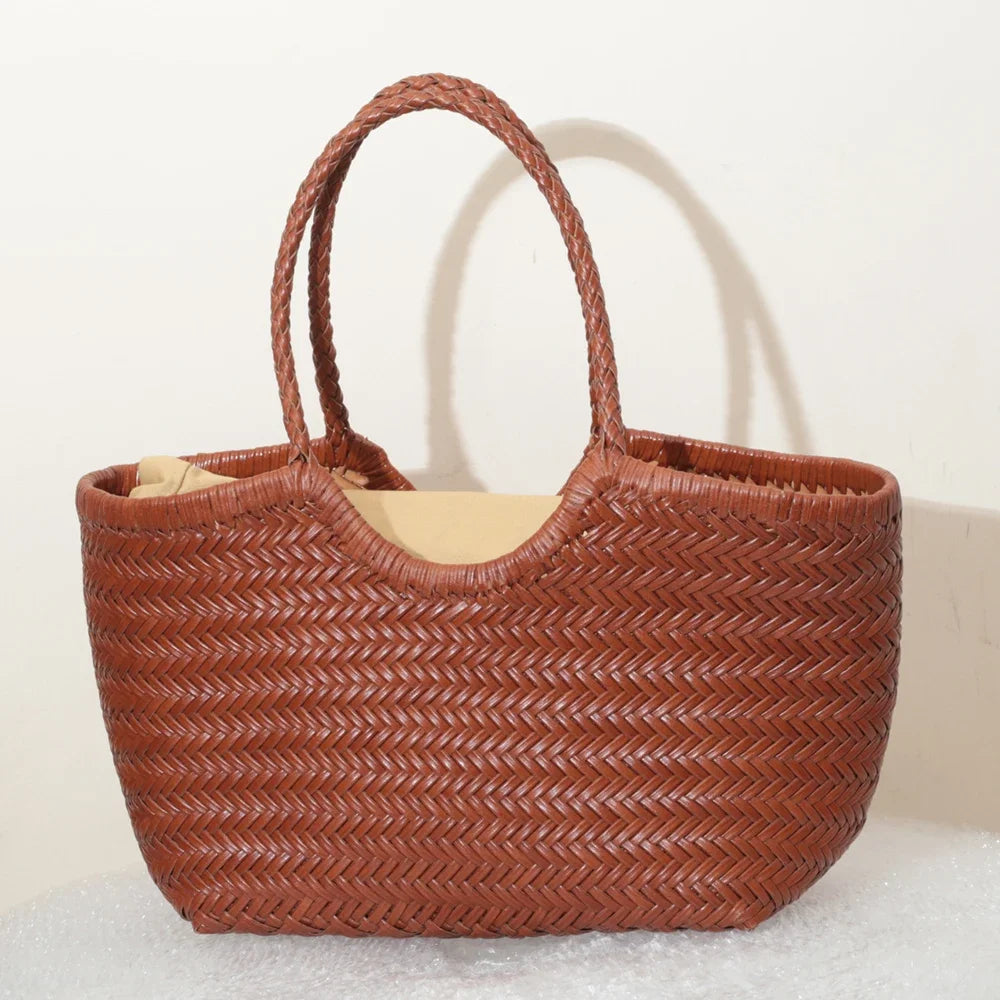 sac cabas en cuir tresse camel