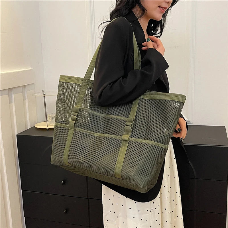 sac de plage en maille porte epaule