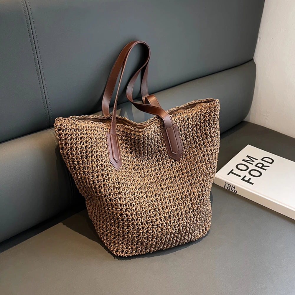 sac de plage en paille femme marron
