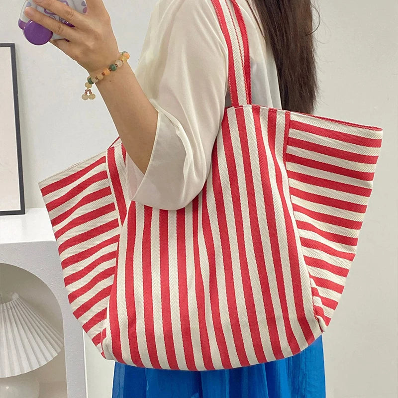 sac de plage familiale raye rouge