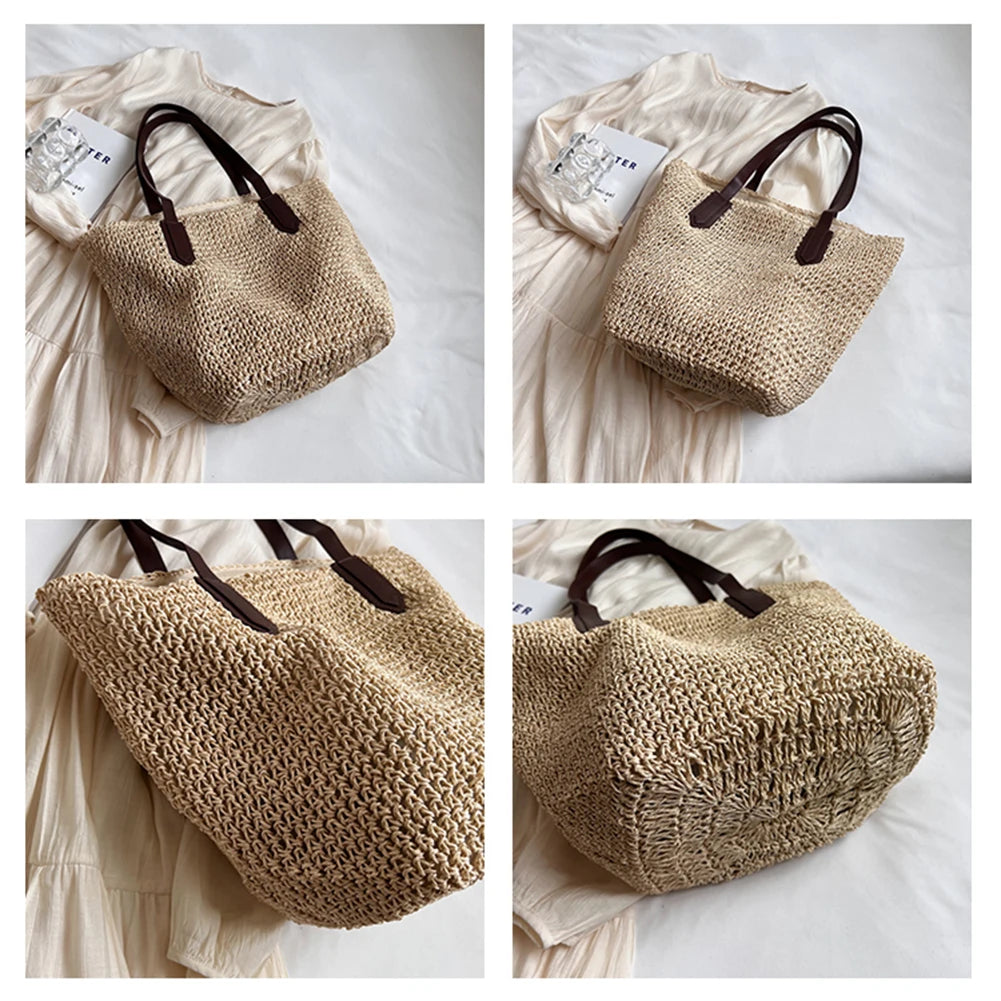 sac de plage femme en paille beige