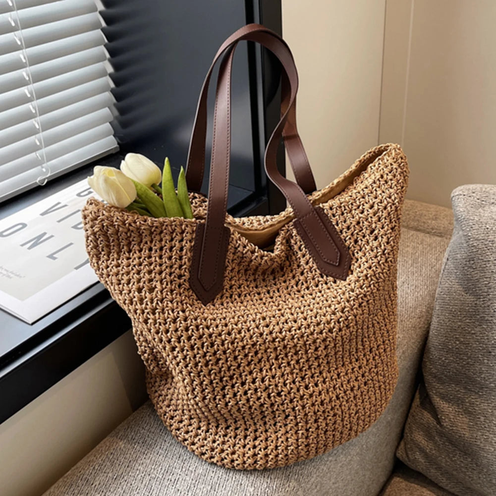 sac de plage femme en paille camel