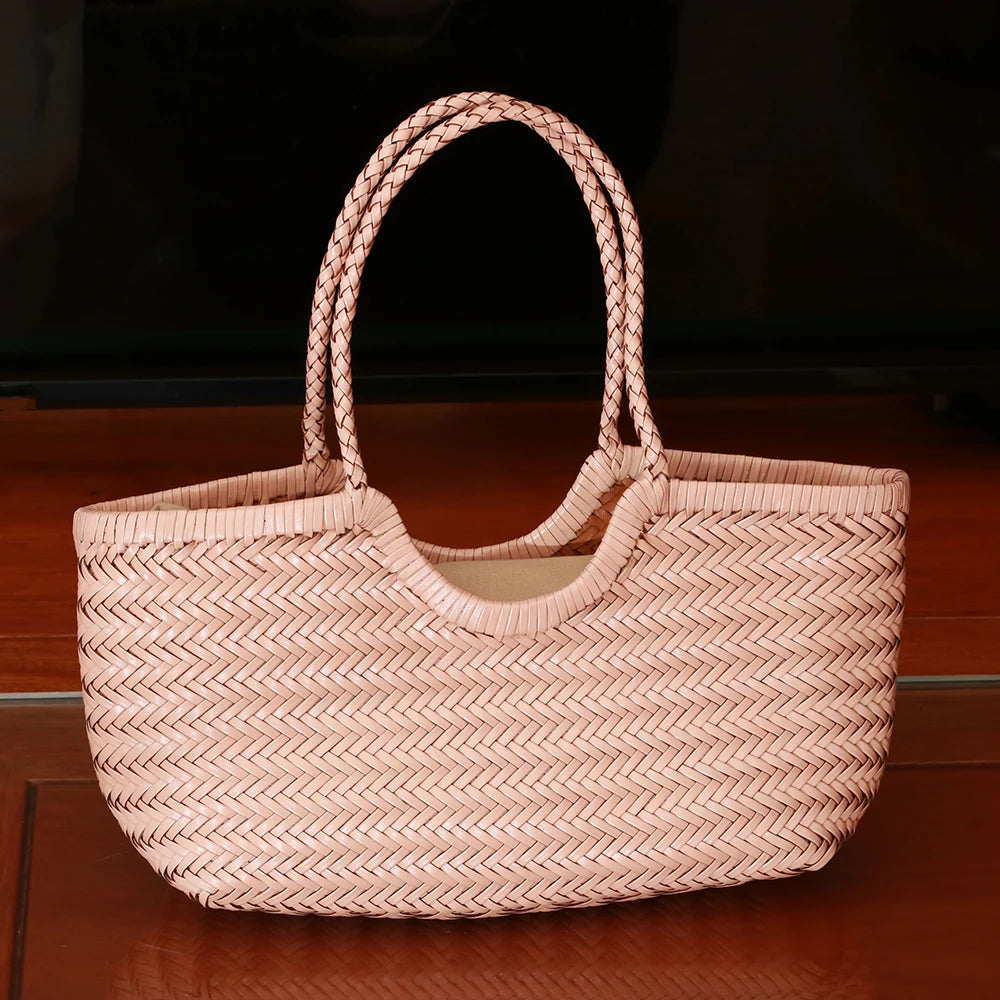 sac en cuir tresse rose