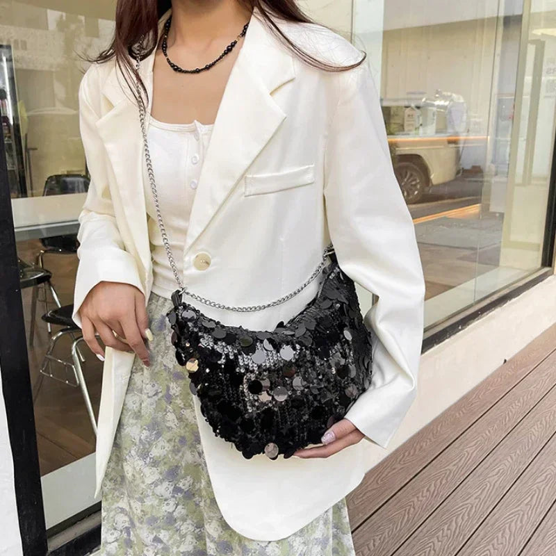 sac paillettes noir femme bandouliere
