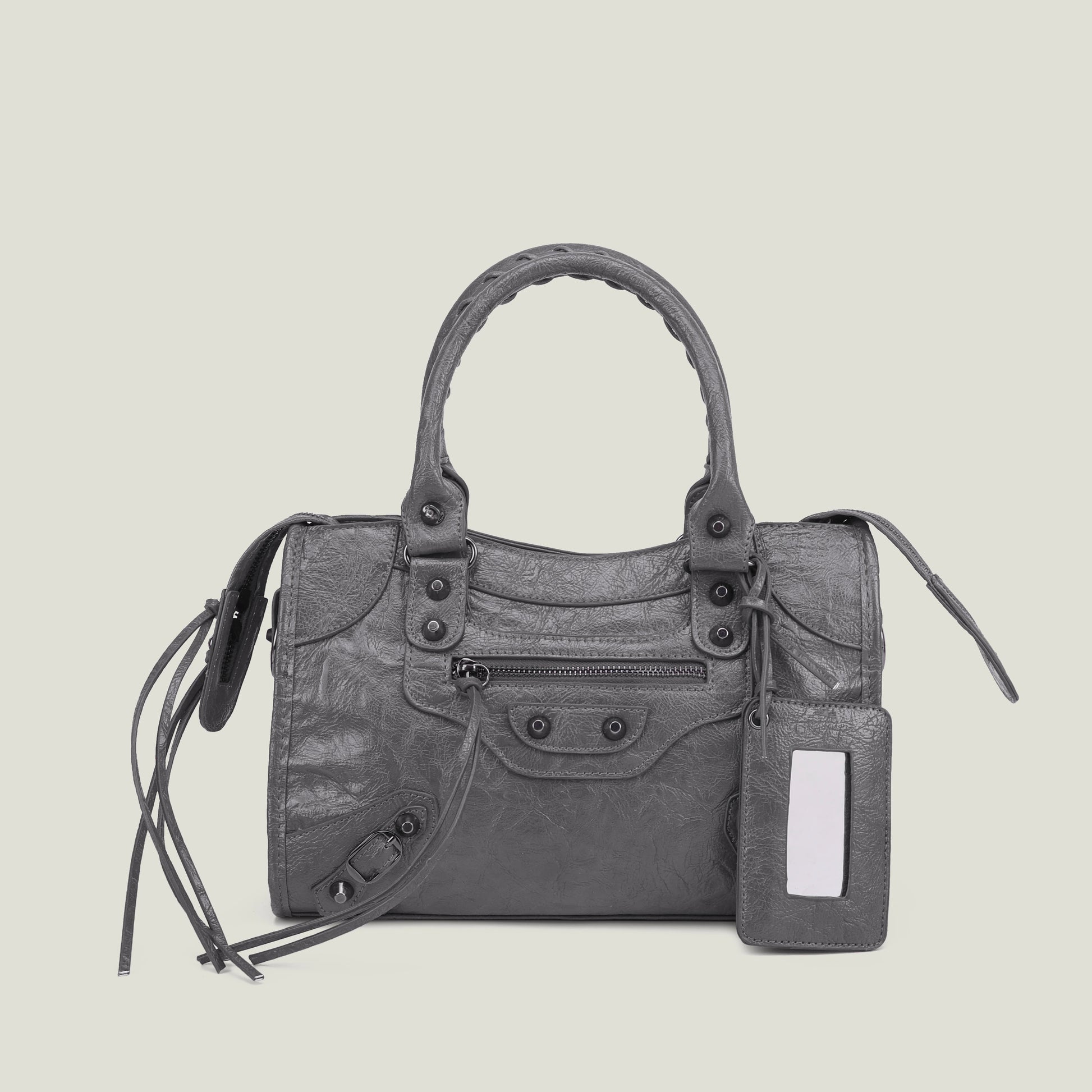 sac a main luxe en cuir synthetique gris fonce