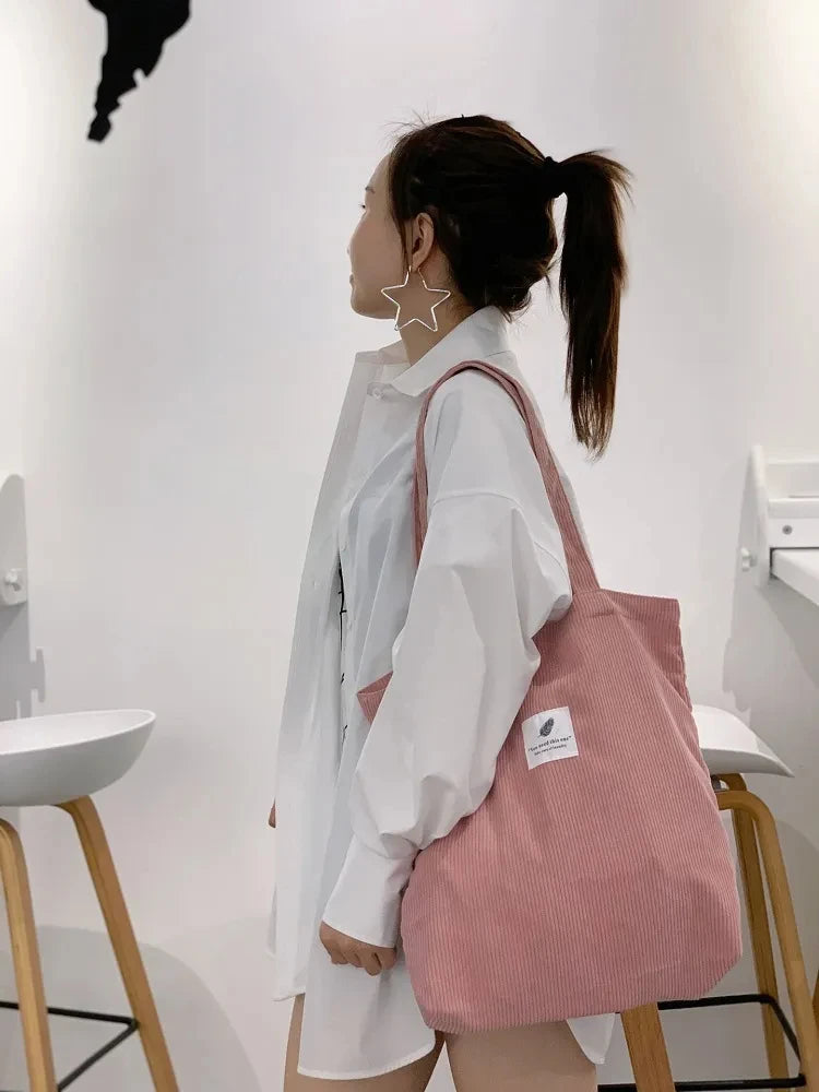 tote bag velours cotele porte epaule