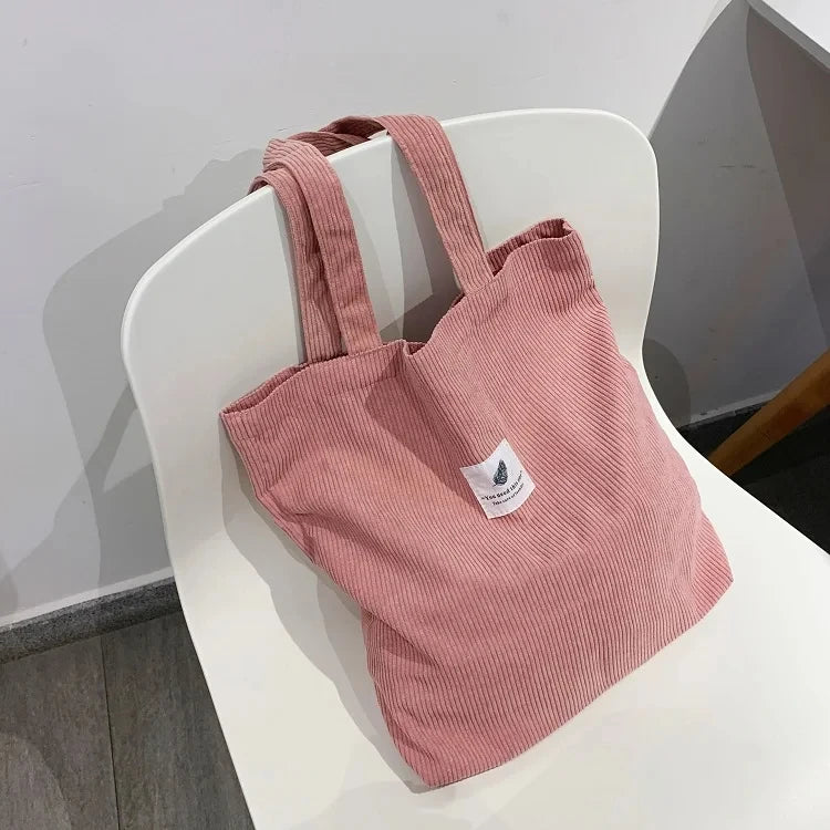 tote bag velours cotele rose
